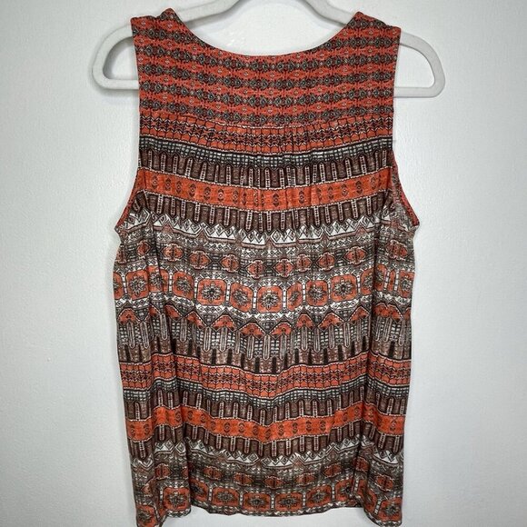 Lucky Brand Boho Top M Sleeveless V-Neck Cord Western Southwestern Tribal Orange - Picture 2 of 10